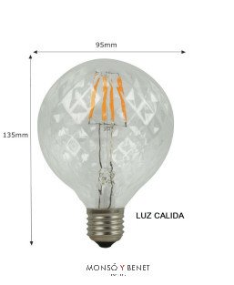 BOMBILLA LED GLOBO GRABADO TRANSPARENTE 95mm. 3G9GR2 E27 270