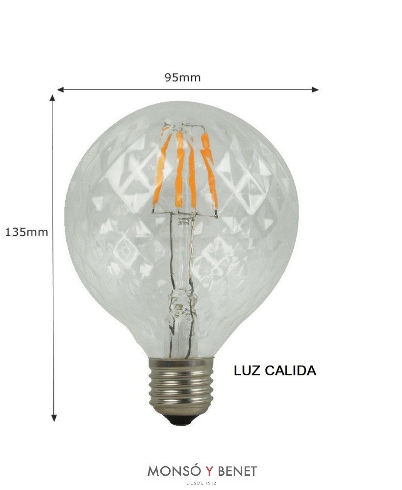 BOMBILLA LED GLOBO GRABADO TRANSPARENTE 95mm. 3G9GR2 E27 270