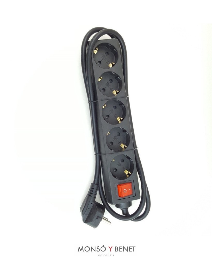 BASE 5 TOMAS CON INTERRUPTOR No. 709 NEGRA