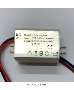 DRIVER LED CORRIENTE CONSTANTE 700mA. 6W 122211