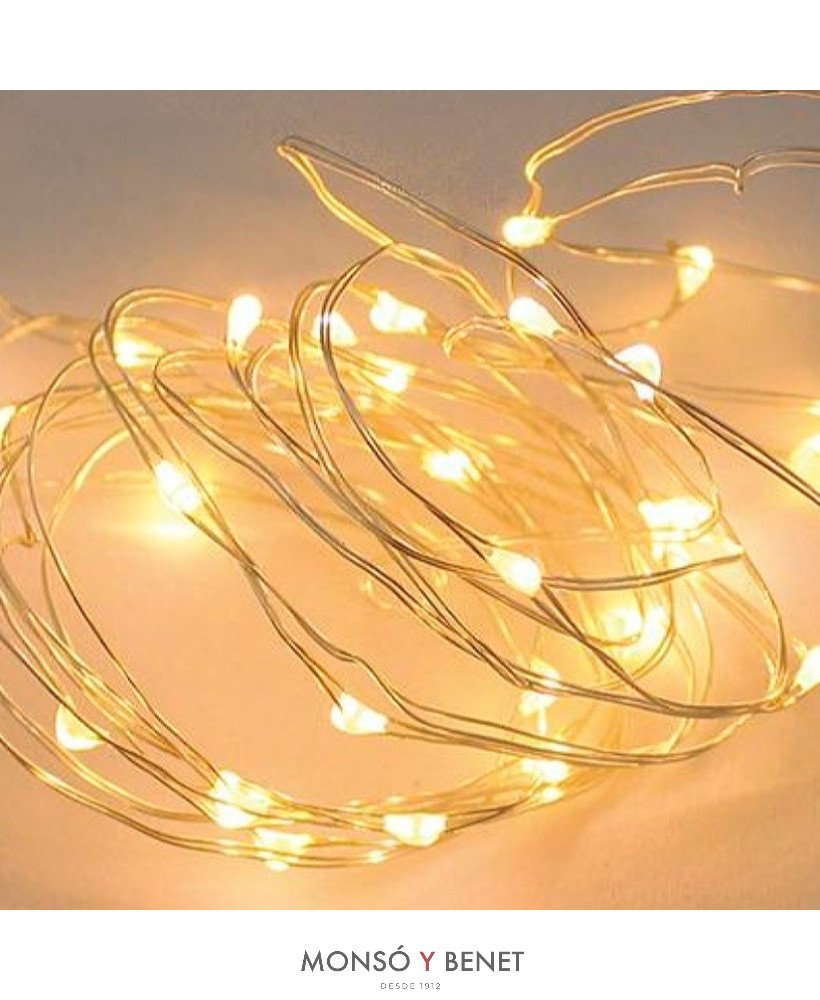 GUIRNALDA 50 LEDS BLANCO CALIDO A PILAS