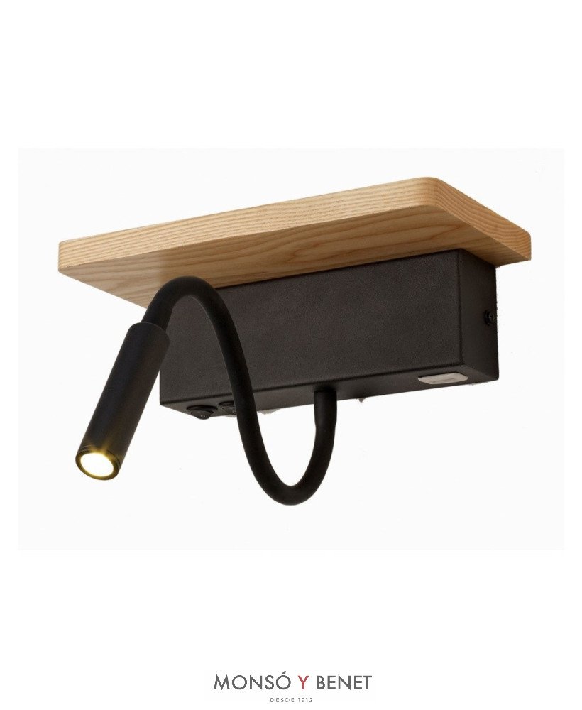 APLIQUE FLEXO PARED LED CON USB NEGRO