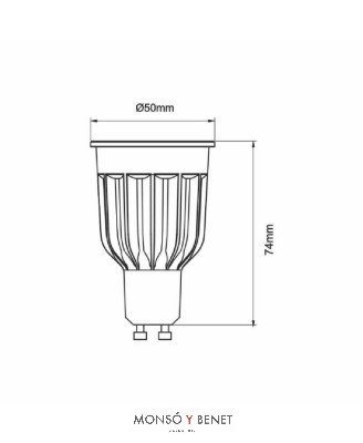 BOMBILLA LED LARGA 80mm x Ø50mm. 230V 10BD3U GU10 60º 3000K