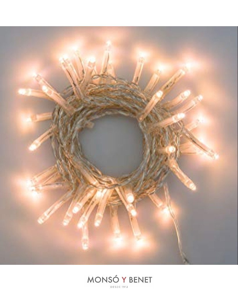 GUIRNALDA 100 LED - BLANCO CÁLIDO ENLAZABLE - 6,5 m (INTERIOR, CABLE TRANSPARENTE)