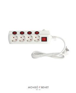 BASE 4 TOMAS TOMA TIERRA + 4 INTERRUPTORES + CABLE 794 BLANC