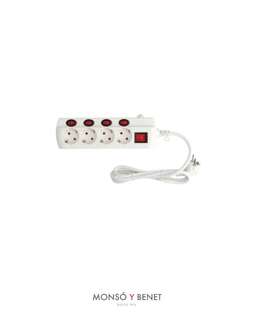 BASE 4 TOMAS TOMA TIERRA + 4 INTERRUPTORES + CABLE 794 BLANC