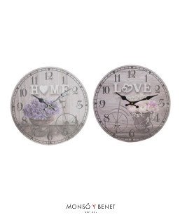 RELOJ PARED VINTAGE ESTAMPADO LOVE FLORES TRICICLO RE-1998