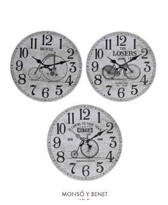 RELOJ PARED IMITACION MADERA ESTAMPADO BICI RE-2345