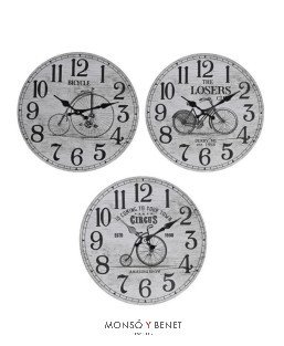 RELOJ PARED IMITACION MADERA ESTAMPADO BICI RE-2345