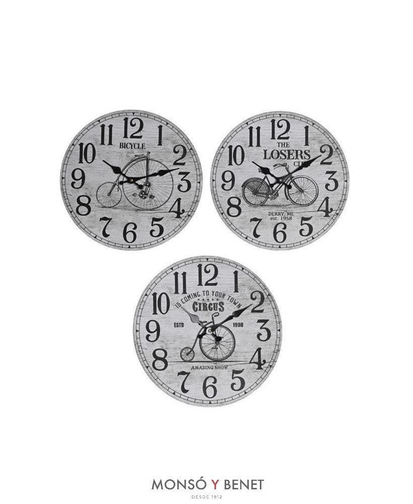RELOJ PARED IMITACION MADERA ESTAMPADO BICI RE-2345