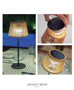 LAMPARA SOBREMESA USB SOLAR OKINASLIM PANTALLA MADERA