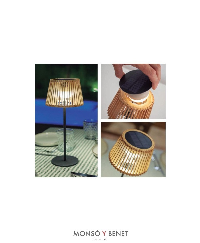 LAMPARA SOBREMESA USB SOLAR OKINASLIM PANTALLA MADERA
