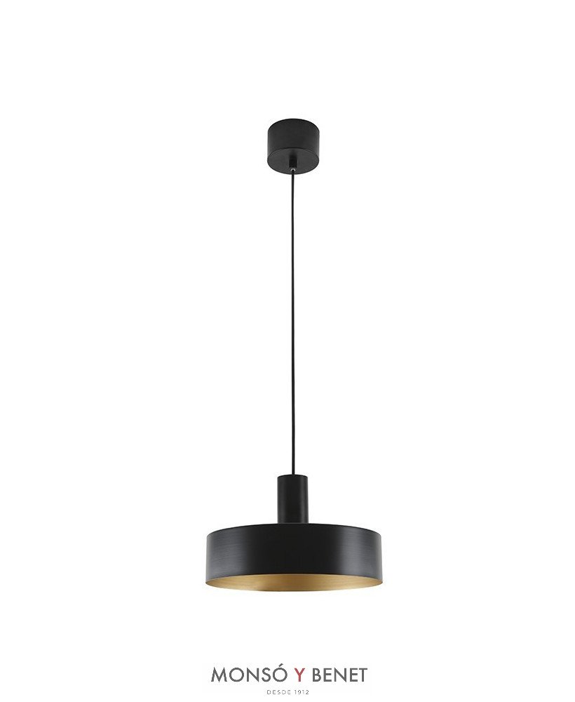 LAMPARA TECHO COLGANTE SERANTE NEGRO REFLECTOR DORADO
