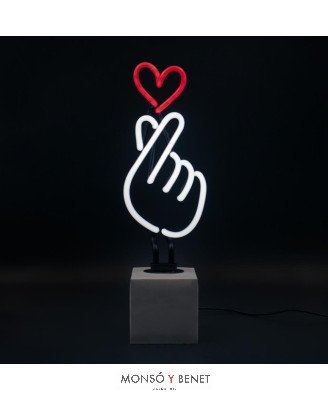 PEANA DE NEÓN ROTULO ILUMINADO FINGER HEART BLANCO ROJO