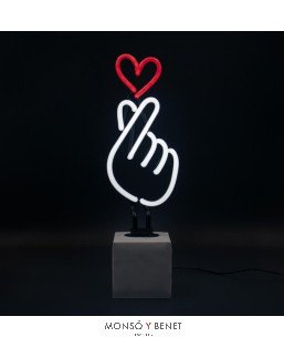 PEANA DE NEÓN ROTULO ILUMINADO FINGER HEART BLANCO ROJO