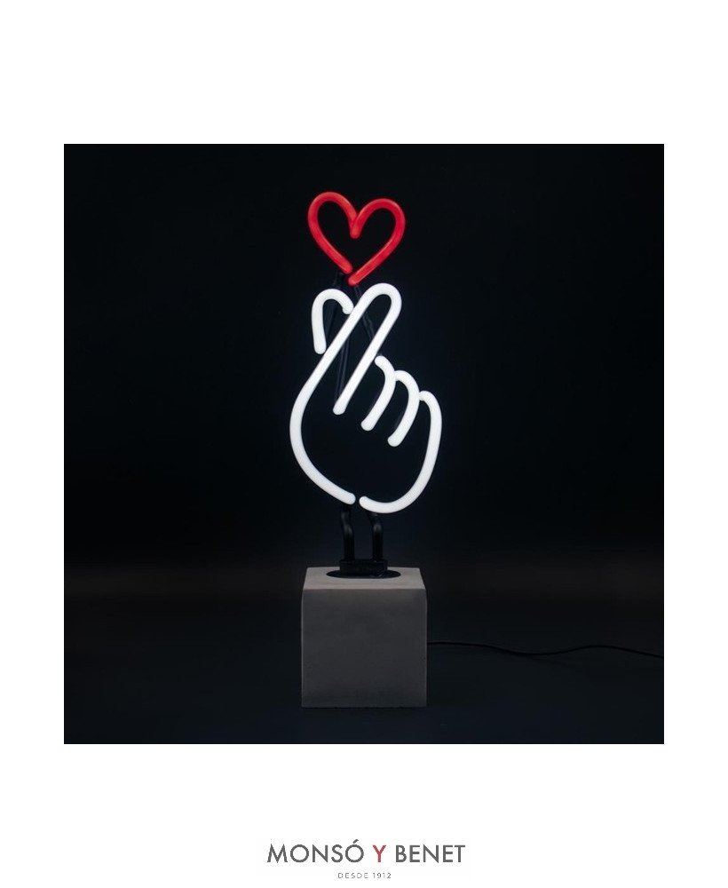 PEANA DE NEÓN ROTULO ILUMINADO FINGER HEART BLANCO ROJO