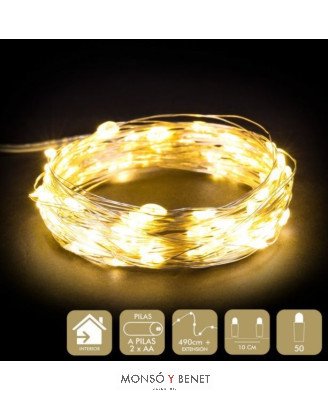GUIRNALDA 50 LEDS BLANCO CALIDO A PILAS A05101