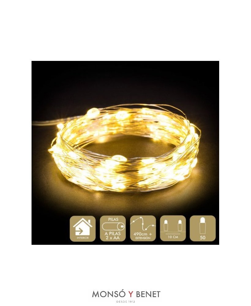 GUIRNALDA 50 LEDS BLANCO CALIDO A PILAS A05101