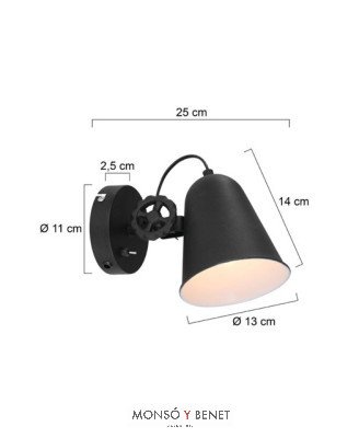 FOCO PARED VINTAGE E27 AP-1323 N NEGRO CON INTERRUPTOR