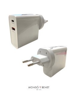 CARGADOR RAPIDO USB-A 3.0 + USB-C 3.0 65w GaN 100-240 3553-C