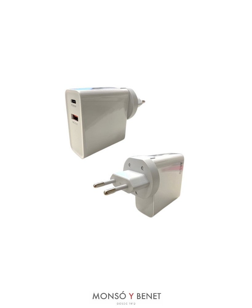 CARGADOR RAPIDO USB-A 3.0 + USB-C 3.0 65w GaN 100-240 3553-C
