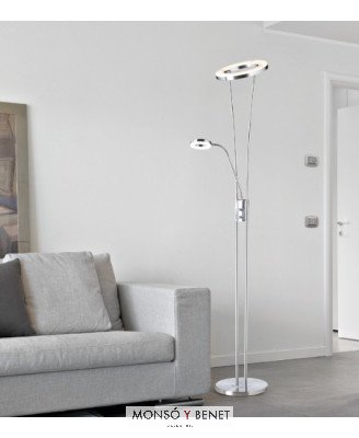 LAMPARA DE PIE LED DIMABLE CON LECTOR ANELLO CROMO MATE