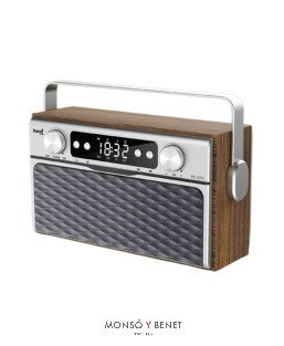 RADIO RETRO MADERA FM + MP3 USB/TF RELOJ Y ALARMA RS-2701