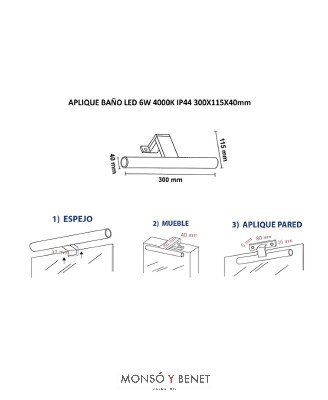 APLIQUE BAÑO LED ESPEJO 30CM. AP-324 FRIO 4000K