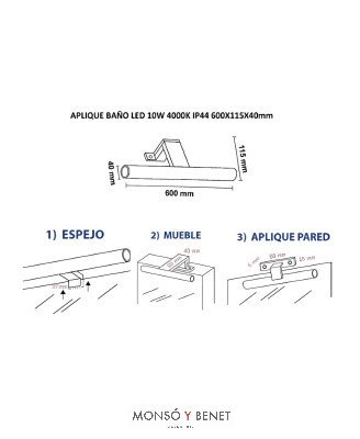 APLIQUE BAÑO LED ESPEJO 60CM. AP-624 FRIO 4000K