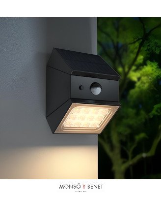 APLIQUE SOLAR CON DETECTOR PIR AS-7511 N NEGRO IP65