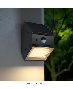 APLIQUE SOLAR CON DETECTOR PIR AS-7511 N NEGRO IP65