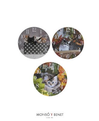 RELOJ PARED 33CM ESTAMPADO GATITOS