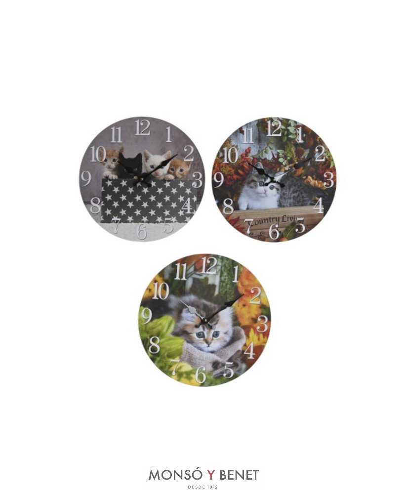 RELOJ PARED 33CM ESTAMPADO GATITOS