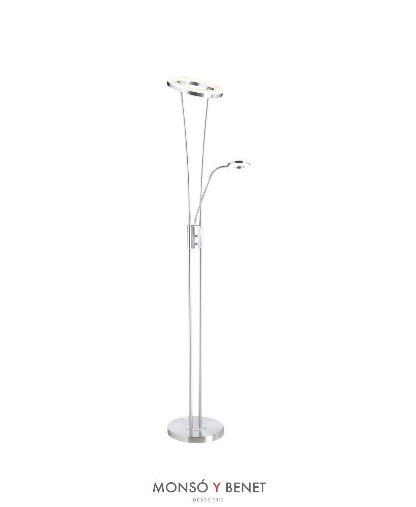 LAMPARA DE PIE LED DIMABLE CON LECTOR ANELLO CROMO MATE