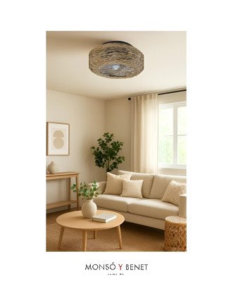 VT4358 - Plafón ventilador ratán Ø50 cm con 4 luces E27
