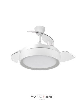 NIZAMB - Ventilador retráctil blanco Ø98 cm con luz LED