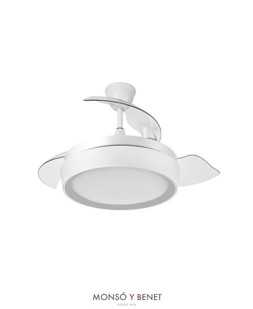 NIZAMB - Ventilador retráctil blanco Ø98 cm con luz LED