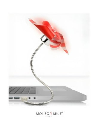 VE6714 - Ventilador USB molinillo Ø13 cm rojo blanco