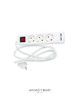BASE 3 TOMAS 2P+T + CARGADOR USB 2.1A No. 783-USB