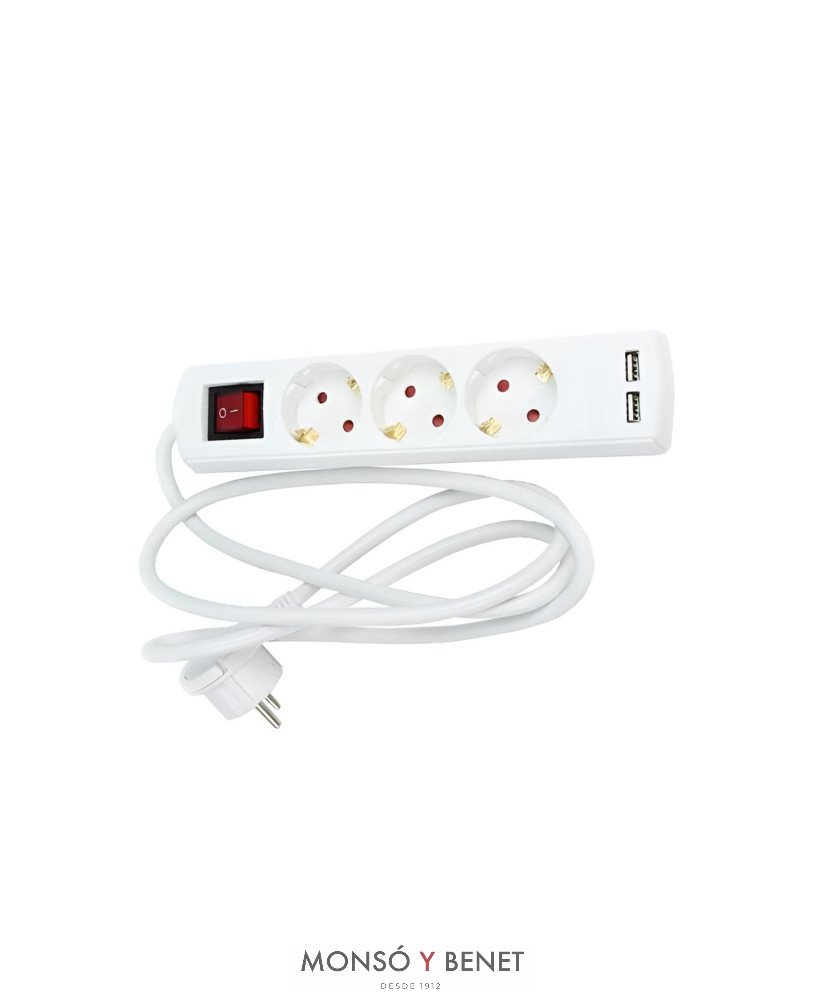 BASE 3 TOMAS 2P+T + CARGADOR USB 2.1A No. 783-USB
