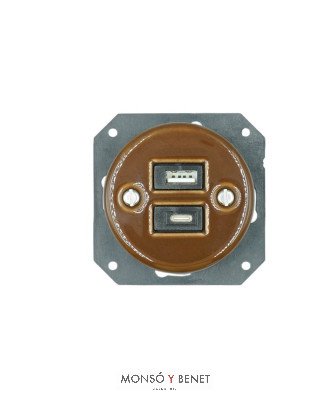 BASE USB A+C 9209PM PORCELANA MARRÓN EMPOTRAR FBDE