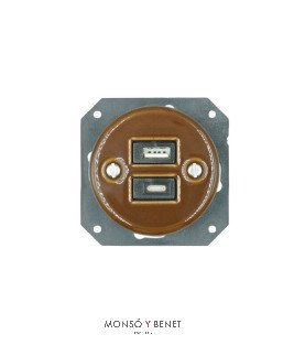 BASE USB A+C 9209PM PORCELANA MARRÓN EMPOTRAR FBDE