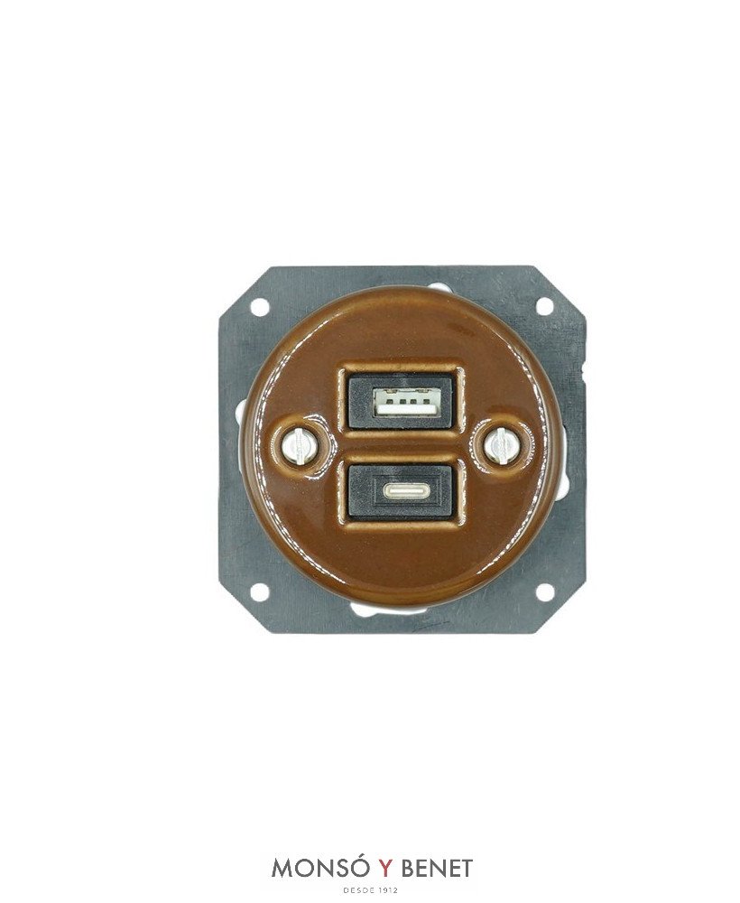 BASE USB A+C 9209PM PORCELANA MARRÓN EMPOTRAR FBDE