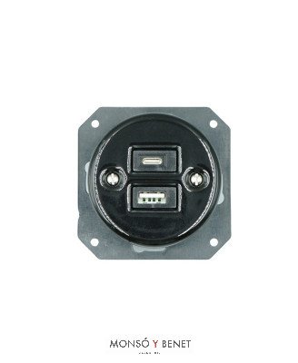 BASE USB A+C 9209PN PORCELANA NEGRO EMPOTRAR FBDE