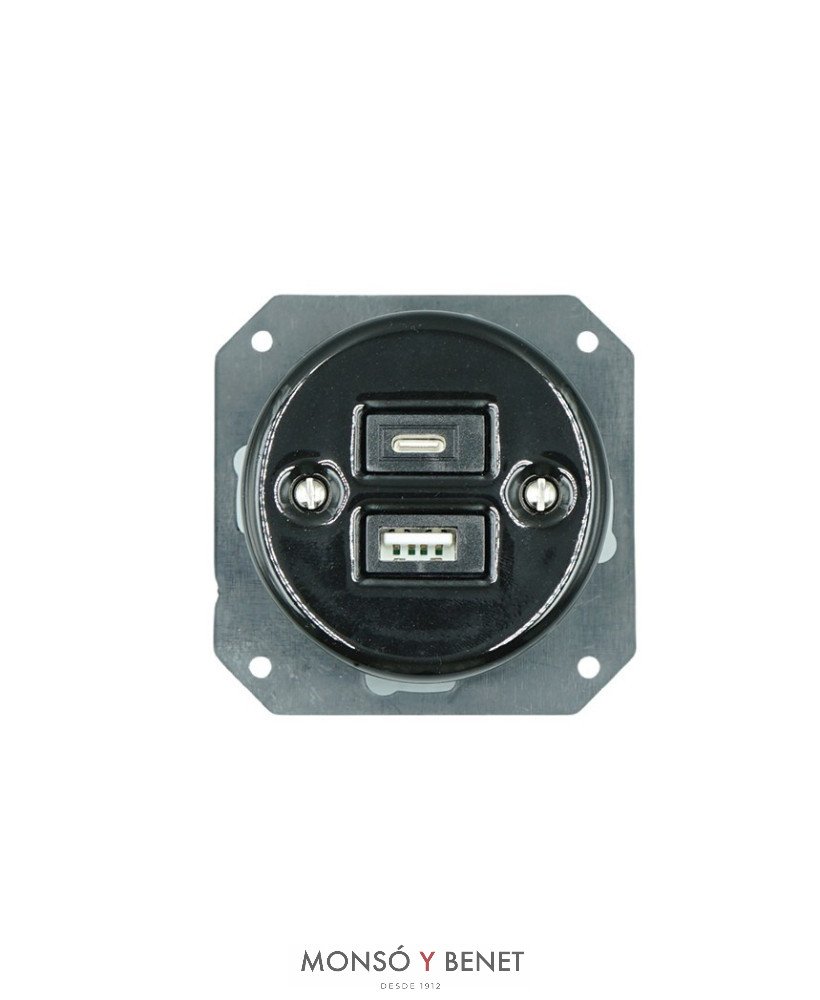 BASE USB A+C 9209PN PORCELANA NEGRO EMPOTRAR FBDE
