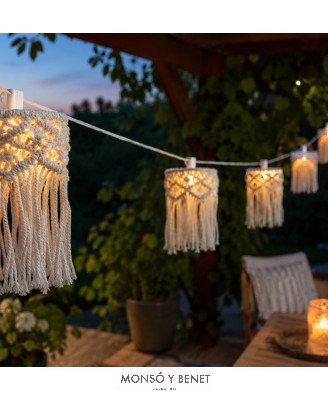 GUIRNALDA INTEMPERIE 8 LUCES MACRAMÉ CALIDO MYKONO BLANC