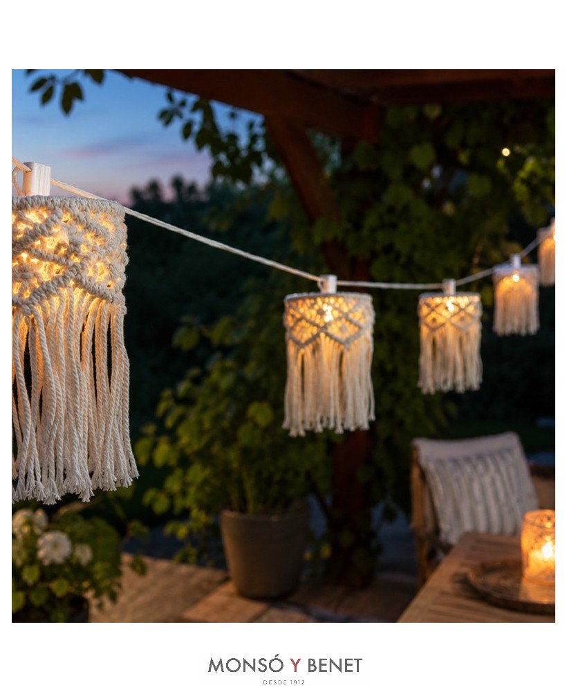 GUIRNALDA INTEMPERIE 8 LUCES MACRAMÉ CALIDO MYKONO BLANC