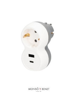BASE SCHUKO 40069 CON DOS TOMAS CARGA USB MAX.3A.