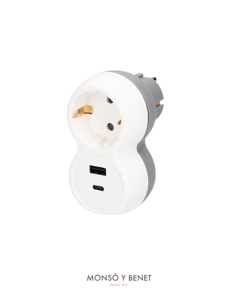 BASE SCHUKO 40069 CON DOS TOMAS CARGA USB MAX.3A.